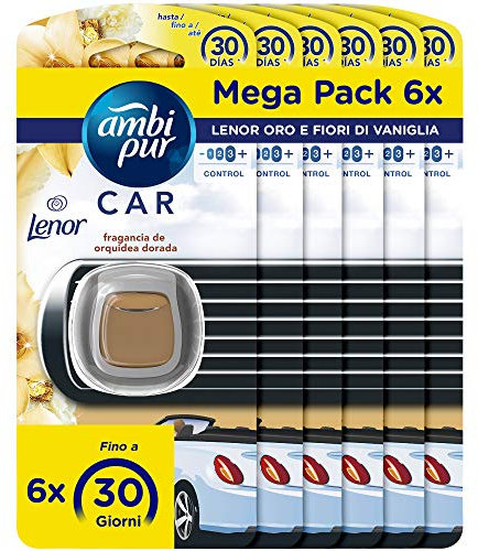 Ambi Pur Car Orchidea Tailandese Ricarica Di Deodorante Per Ambienti Con Clip 2ml, Per Eliminare Gli Odori Sgradevoli Dall’Auto, 6 Pezzi