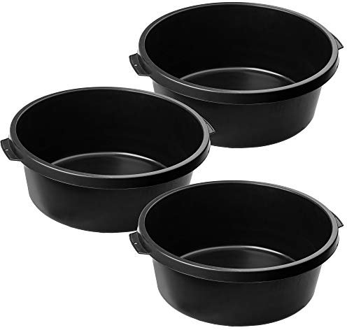 KADAX Vasca rotonda per malta da 14 l, secchio in plastica per cantiere, giardino, grande bacinella per lavare, contenitore resistente per cemento (nero, set da 3)