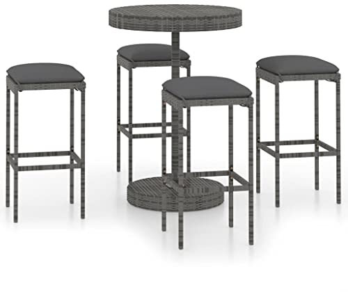 vidaXL Set Muebles Bar Jardín 5 Piezas y Cojines Silla Mesa Asiento Terraza Patio Balcón Barra Bistró Mobiliario Ratán Sintético Gris
