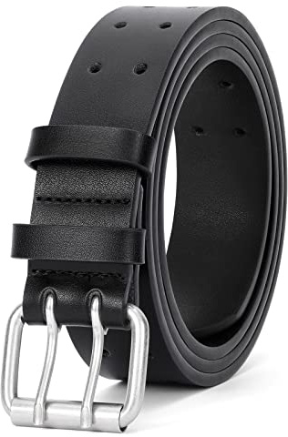 JasGood Herren Doppel Prong Ledergürtel Casual Work Heavy Duty Gürtel Doppel Ösen Gürtel für Jeans