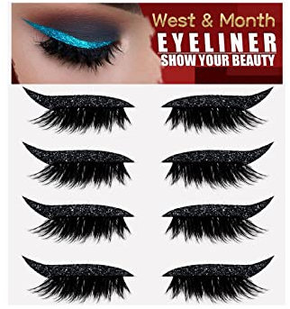 zalati Falso Eyeliner & Eyelashes Sticker 4 paia riutilizzabile piccolo adesivo adesivo con lucentezza per ragazze trucco di Halloween - nero