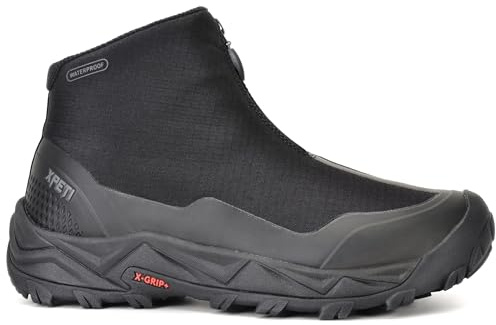 XPETI Mens Hiking Boots Waterproof Slip on Hikers for Men Outdoor Winter Camping Shoes Zipper Black Size 12