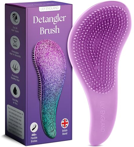 Lily England Migliore Spazzola Districante - Spazzola Scioglinodi per Capelli Bagnati, Asciutti, Sottili, Folti e per i Più Piccoli - Tutti i tipi di Capelli (Glitter Viola, 1 Pack)