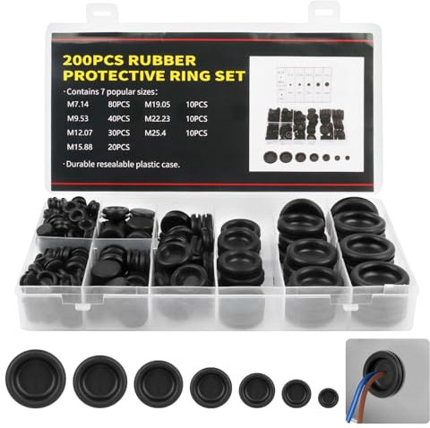 200 Stück Kabeldurchführung Gummi, Gummistopfen Set, Gummi Kabeltüllen Set, Kabeldurchführung Wasserdicht, Gummitülle Kabel zum Schutz von Drähten, Kabelverbindern, 7 Größen