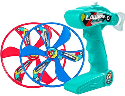 YUEMING Skyrocopter, Gioco a elica Twirly, Giocattolo a Disco Volante con 1 lanciatori e 2 Dischi Pull String Helicopte, Lanciati A Spirale di Lancio Giocattoli Educativi Giocattoli per Bambini