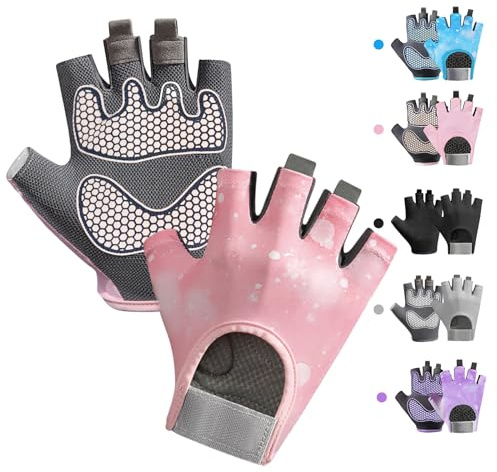 CubePlug Boys Girls Non-Slip Cycling Gloves Half Finger - Padded Grips Palm for Unisex Children, Ideal for Summer Riding, MTB, Bike, Sports, Hiking, Climbing, and Gym (Pink, M)
