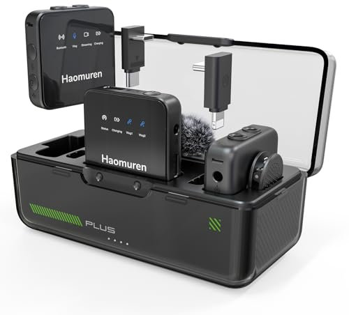 Haomuren Kabelloses Lavalier-Mikrofon 2er-Pack, kabelloses Mikrofon, kompatibel mit *Phone/Android/Kamera/PC/Laptop, Geräuschunterdrückung, Echo, 200m Reichweite, für Videoaufnahmen, Streaming, Vlog