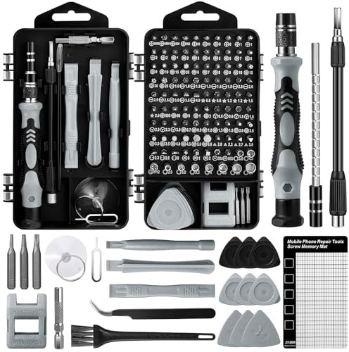 Zeawavsl Set di Cacciaviti Meccanici di Precisione 122 in 1 con Spazzolino Piccolo - Kit di Strumenti di Riparazione per Telefoni Cellulari per Smartphone, Laptop, Fotocamere, Occhiali (Grey)