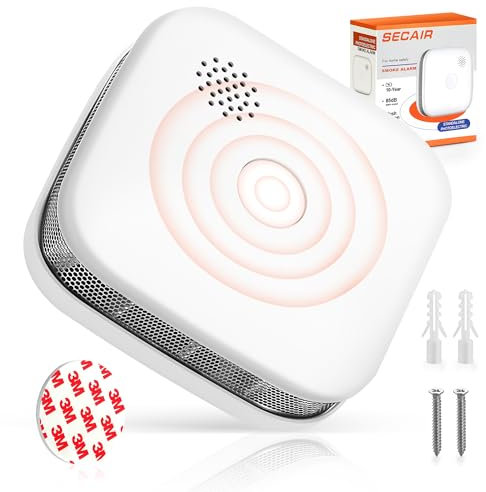 SECAIR Detecteur de Fumée 10 Ans de Batterie avec Alarme de Fumée 85 DB Détecteur de Fumée,Detecteur de Fumee Conforme à la Norme EN14604