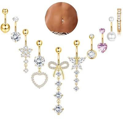 YADOCA 10Pcs 14G Piercing Nombril pour Femmes Acier Chirurgical Rose Bleu Piercing Ventre CZ Papillon Serpent Clicker Nombril Anneaux Piercing au Nombril Ensemble Bijoux Piercing