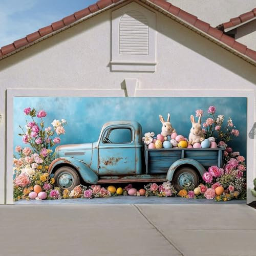 Décoration de Porte de Garage pour Pâques, Couverture de Bannière de Porte de Garage Décoration de Pâques Fond de Scène d'Œufs Colorés de Pâques Toile de Fond pour Fête de Pâques Vacances Printemps