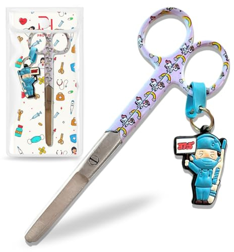 Ph Pro Heat Tijeras Enfermeria Punta Roma Primeros Auxilios de Acero Inoxidable - Tijeras Pico de Pato para Enfermera Profesionales - Accesorios Enfermera y TCAE para Vendajes. (Unicornio y Arcoiris)