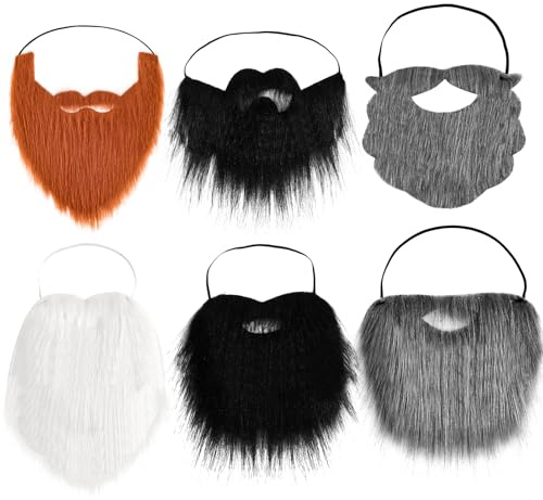 Forbabe 6 stycken falska skägg med justerbar halloween mustascher roliga konstgjorda skägg tillbehör falsk kostym whisker för halloween fest julfest