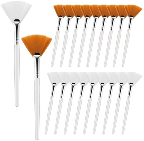 20 Pcs Fan Brushes Facial Applicator Brush, Washable Reusable Cosmetic Brushes Soft Makeup Face Mask Tools for Skincare, Mud, Peel, Cream (White, Yellow)