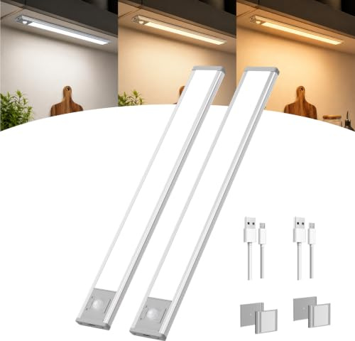 GOODEA 150LM 30cm Under Cabinet Kitchen Lights Motion Sensor, 3CCT, Thinner | 1800mAh, Dimmable, Aluminum, Magnetic Stick On Kithen Led Strip Lighting, USB Cupboard Light for Counter Wardrobe Shelf