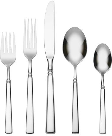 Oneida Silverware Set, Easton 5-Piece Fine Flatware Place Setting, Service for 1, Dishwasher Safe, 18/10 Stainless Steel, Knives Spoons and Forks, Home and Kitchen Utensils Set (Silver, 5 Piece)