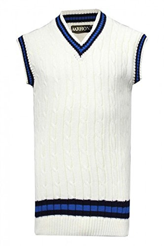 AARHON Ärmlös stickad v-hals crickettröjor herr plus size vardaglig ny tröja storlek UK S - 5XL, Grädde, S