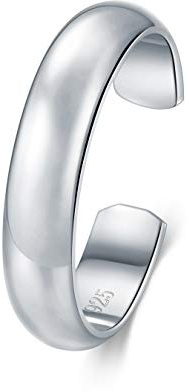 BORUO 925 Sterling Silver Toe Ring, Hypoallergenic Adjustable Band Ring 4mm