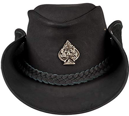 H15 Cowboyhut Skull - Lemmy Style Lederhut aus hochwertigem Rinderleder (XL)