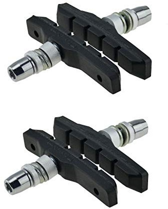P4B | 2 Paar Geräuscharme Fahrrad Bremsschuhe für V-Brake Felgenbremse | 72 mm | Asymmetrisch | OTC | Mit Bolzen, Gewinde, Befestigungsteilen | Bremsbacken Fahrrad