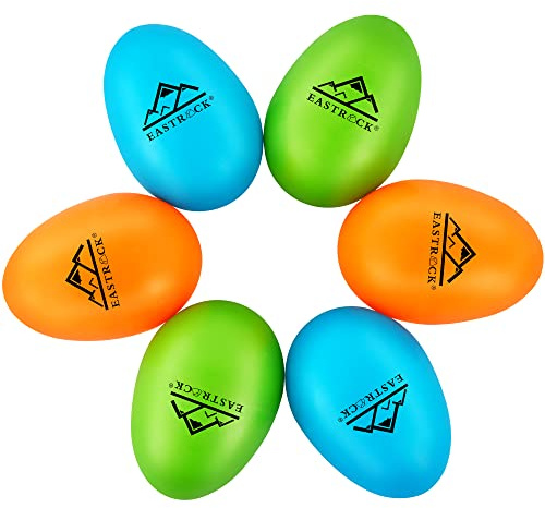 EastRock Professional Maracas 6-Pack Plastic Egg Shakers - Precision Hand Percussion for Musicians, Rhythm Training, Band Practice (Blue, Orange, Green)