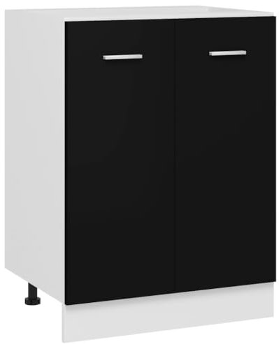 vidaXL Unterschrank mit 2 Regalböden Küche Schrank Küchenzeile Küchenmöbel Küchenschrank Küchenunterschrank Schwarz 60x46x81,5cm Holzwerkstoff