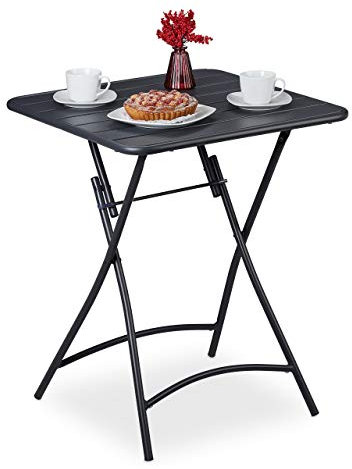 Relaxdays Tavolino da Balcone Pieghevole, Tavolo da Giardino Quadrato, in Acciaio, HxLxP: 74 x 59 x 59 cm, Antracite