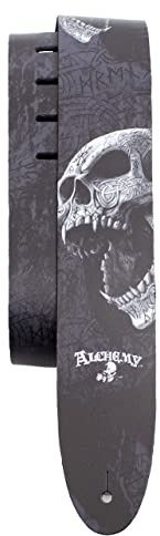 Perri's Leathers Ltd.- Guitar Strap- Direct To Leather- Official Licensing Alchemy- Beserker Skull- Adjustable - For Acoustic/Bass/Electric Guitars - Made in Canada (DTL25AL-11024)