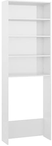 vidaXL Waschmaschinenschrank Badmöbel Badschrank Hochschrank Waschmaschinen Umbauschrank Badezimmer Schrank Regal Hochglanz-Weiß 64x24x190cm