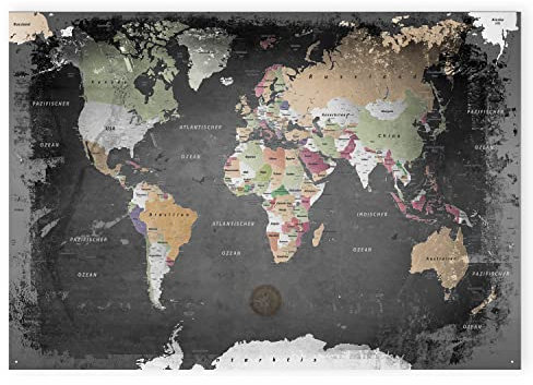 LANA KK - Weltkarte Graphit – magnetische Weltkarte Pinnwand als Blechschild XXL -Poster, Magnettafel als Geschenk Wandkunst Dekor für Zuhause, Büro und Café in 120x80 cm