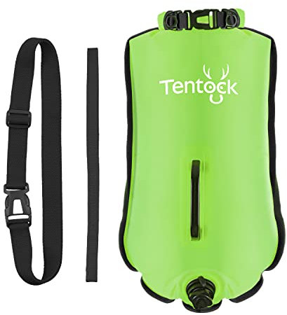 Tentock Schwimmboje Aufblasbar 28L Wasserdichter Schwimmboje mit Trockentasche,Gute Sicherheit beim Schwimmen,Sicherheitsboje mit Hüftgurt,Swimming Buoy,Swim Bubble für Open Water und Triathlon(Grün)