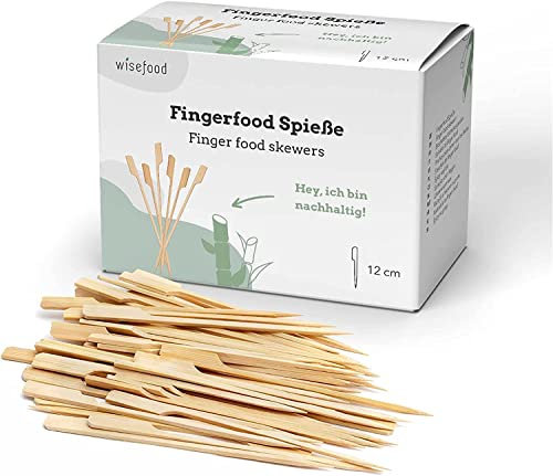 wisefood Bambusspieße, 500 Stück Bambus Fingerfood Holzspieße 12cm, Cocktailspieße, Nachhaltige & Biologisch abbaubare Grill & Schaschlik Holzspieße