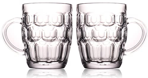 BothEarn 1 Pint Bierkrug mit Noppen, 2 Stück, schweres britisches Kneipen, dickes Glas mit Griff, Steinbecher für Bierliebhaber zu Hause, Party, BBQ