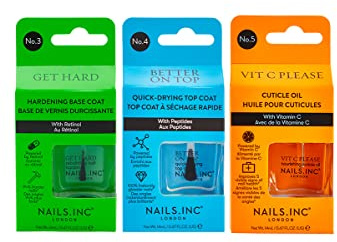 Nails.INC Triple Treat Yourself 3-Piece Nail Treatment Set, Strengthens, Hydrates & Nourishes with Hyaluronic Acid & Vitamin C, Vegan & Cruelty-Free Nail Care 3 Pack Variety