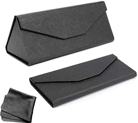 EQLEF Faltbares Sonnenbrillenetui, Faltbare Brillenetui Mit Reinigungstuch, Tragbares Brillenetui, Sonnenbrillenetui, Hartschalenetui für Damen Herren, Schwarz , piega: 6.3*2.76*0.4, espandi: 6.3*2.76