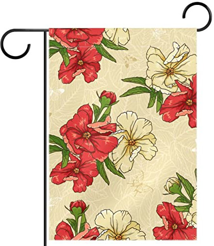 Drapeaux de jardin 28x40 drapeaux de jardin double face drapeaux de jardin étanches pour l'extérieur,Fleurs Vintage Laurier Rose Rouge Blanc
