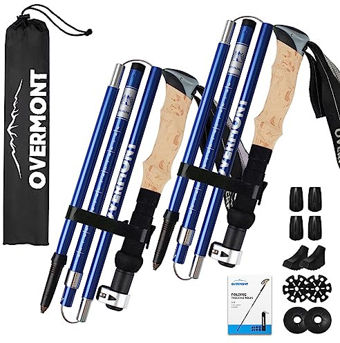 Overmont Wanderstöcke Carbon, 7075 Aluminium Ultraleicht faltbar verstellbar 105-125CM Trekkingstöcke Nordic Walking Stöcke 1 Paar mit All Terrain Zubehör