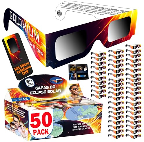 Galaxium 50 Pack Gafas Eclipse Solar Homologadas AAS ISO 12312-2 | Gafas para Ver Eclipse Solar | Gafas de Eclipse Solar Homologadas 2026 | Gafas Eclipse Homologadas