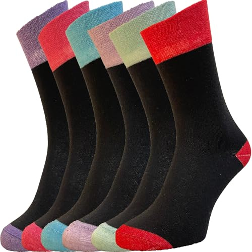 ZombaFlo 6 pares de calcetines para diabéticos para mujer, no elásticos, ricos en algodón, agarre suave, calcetines para mujer UK 4-7, paquete múltiple