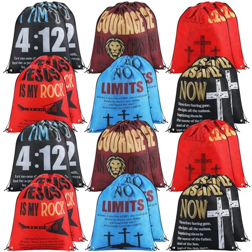 Bulyoou 24 Pcs Religious Drawstring Backpack Large Christian String Bags
