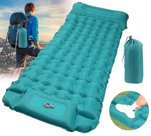 DeeprBling Matelas de Camping Autogonflant avec Pompe à Pied & Oreiller, Matelas Randonnée Ultraléger, Matelas Gonflable Camping Résistant à l'eau, Matelas Camping 1 Place pour Trekking, 200X70X10 CM