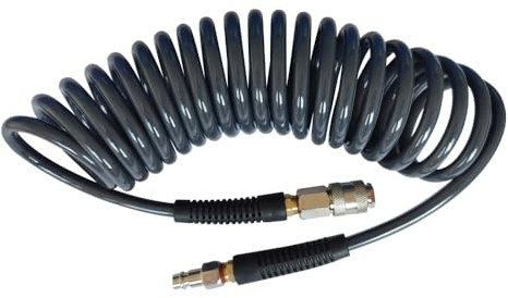 Air Compressor Hose Polyurethane(PU) Recoil Grey with 1/4 Europe Quick Coupler and Plug Fittings, 5m Length