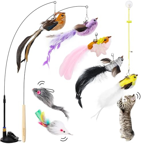 Soarer Lot de 5 Jouets interactifs pour Chat - Jouet de Rechange Durable pour Canne à pêche - Ventouse améliorée - pour Chaton d'intérieur