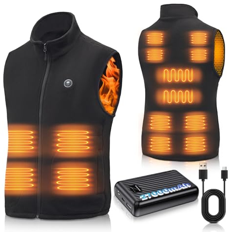 LQIKARL Heated Gilet Vest for Men Women with 27000mAh Power Pack 14 Heating Zones, Electric Fleece Gilet Jacket Heated Body Warmer 3 Adjustable Heating Level, Lightweight Winter Outdoor Clothing L