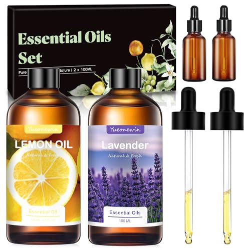 2x100ml Essential Oils Set, Pure Lemon Oil+Lavender Oil, Essential Oils for Diffusers, Aromatherapy Fragrance Oils Gift Set for DIY, Candle Making, SPA-Gifts for Women, Christmas, Birthday