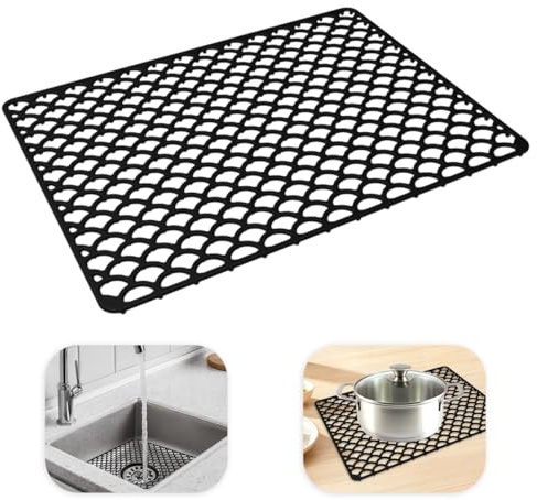 42 x 31cm Silicona Protector Fregadero con Patas de Apoyo, Alfombrilla para Fregadero Grande, Salvaplatos Fregaderos, Protector Fregaderos Cocina con Orificios, para Cubiertos, Verduras, Frutas