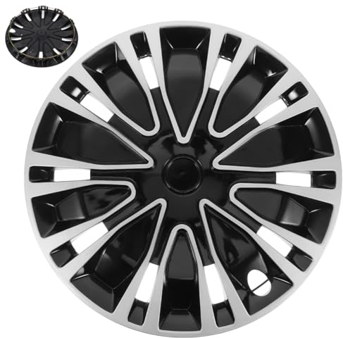 Amosfun Cache-Moyeu 16 Pouces Argenté et Noir en PP, Protection Décorative pour Jante Automobile, Accessoire Universel avec Fixation Stable, Remplacement Élégant pour Véhicule