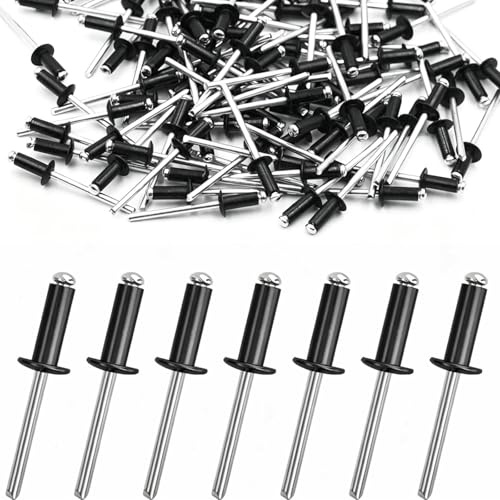 50 remaches ciegos de aluminio de 4,8 mm x 20 mm, remaches de cabeza de cúpula negra para construcción de chapa de metal, reparación de automóviles, montaje en panel solar