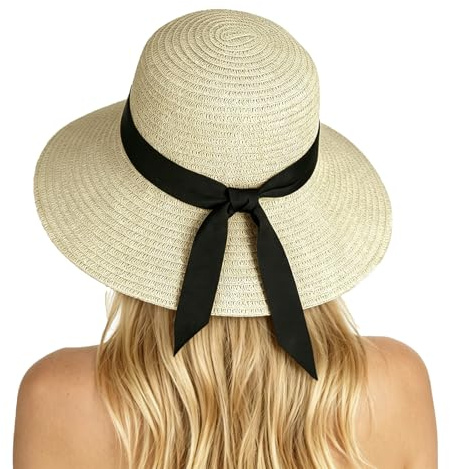 SUKUTU Chapeaux de Soleil pour Femmes Chapeaux de Plage à Large Bord, Souples et Pliables, Chapeaux en Paille au Crochet Style bohème pour Les Vacances d'été et Les Voyages