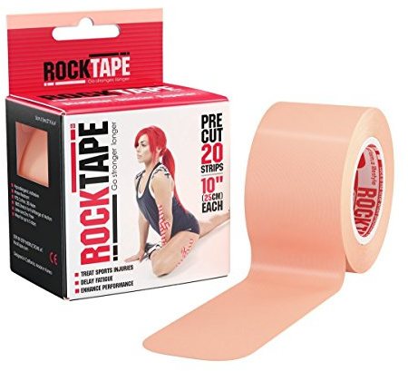 RockTape Kinesiology Tape, Pre-cut Strips, for ATHLETES, Water Resistant, Reduce Pain & Injury Recovery, 5cm x 5M, Beige
